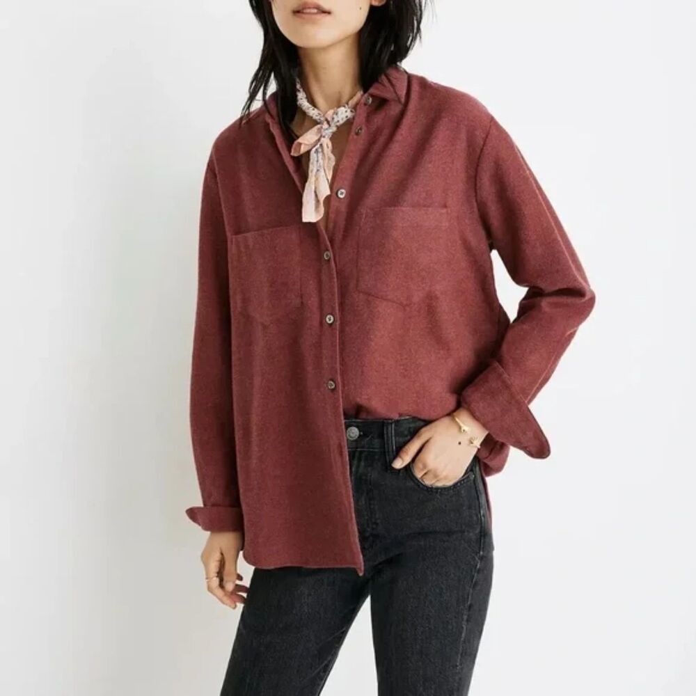 Madewell Flannel Top Burgundy Washed Shirt Long Sleeve XXL